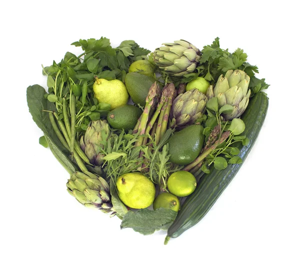 Coeur végétarien vert sur blanc — Photo