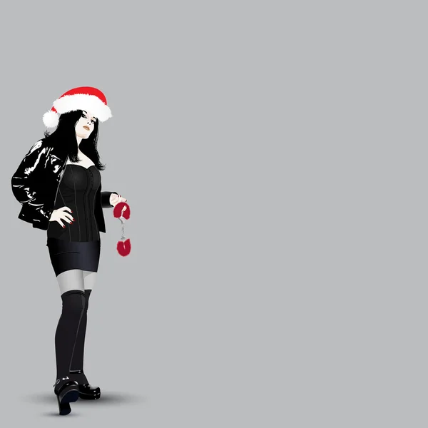 Вектор фетиш Санта дівчина з наручники — стоковий вектор