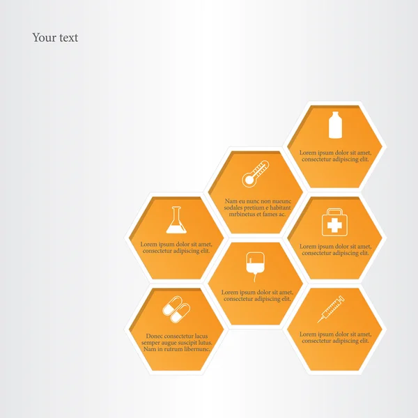 Favo de mel com ícones planos médicos . —  Vetores de Stock