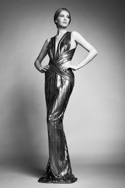 Gümüş genç güzel kadın portresi moda elbise