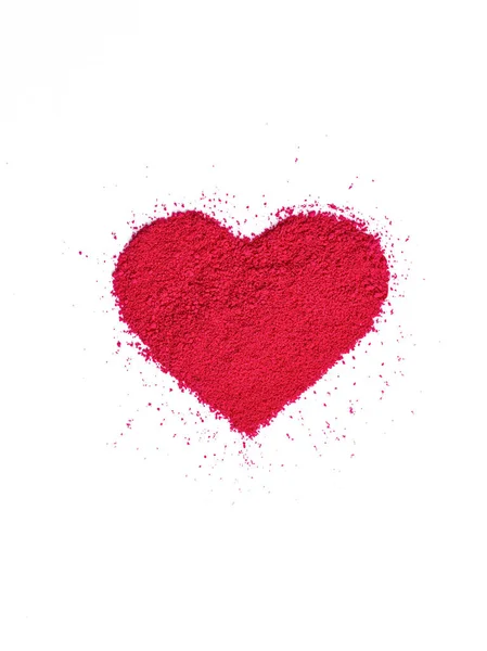 Hintergrund Zum Valentinstag Rosa Roter Puder Lidschatten Herzform Verstreut Vereinzelt — Stockfoto