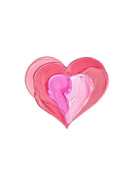발렌타인데이 빨간색과 분홍색 립스틱이 모양으로 얼룩졌습니다 배경에 고립되어 있습니다 화장품 — 스톡 사진