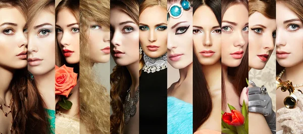 Un collage de belleza. Rostros de mujeres — Foto de Stock