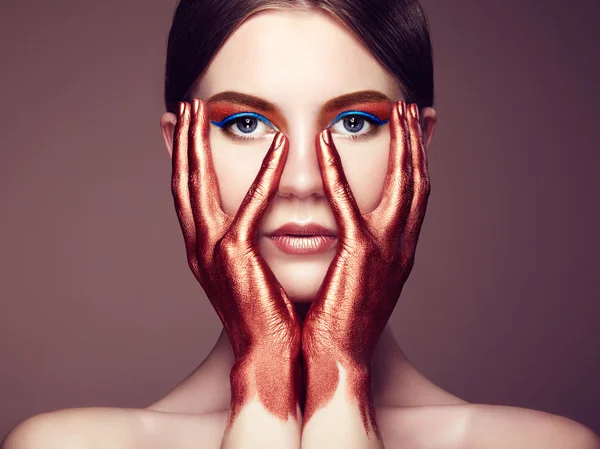 Portrait of beautiful young woman with art make-up — Stock Photo, Image