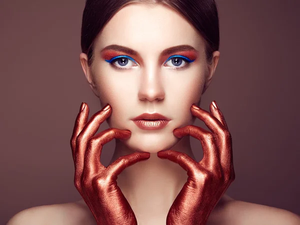 Portrait of beautiful young woman with art make-up — Stock Photo, Image