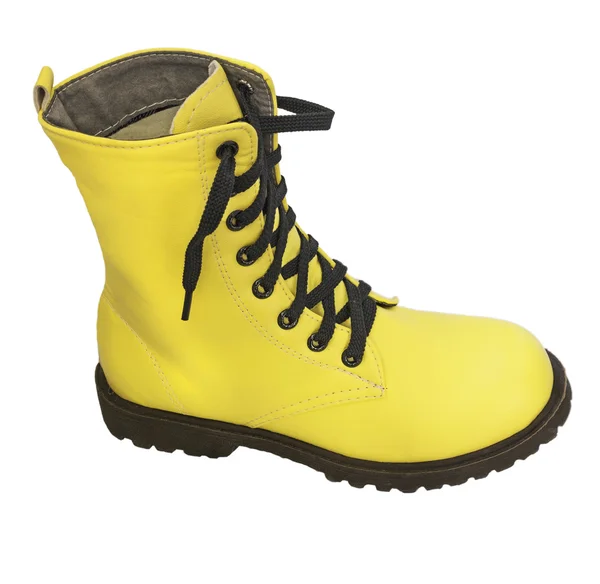 One high yellow boots with black laces — Stock Photo, Image