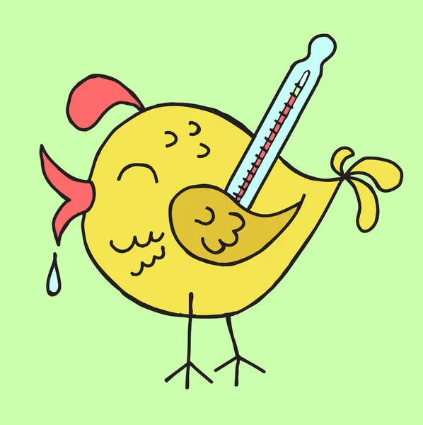 Color Illustration Bird Thermometer She Sick Bird Flu — Stock Vector