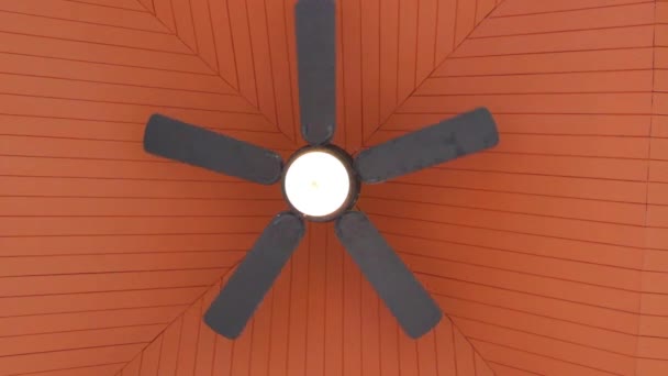 Rotation ceiling fan under roof of gazebo — Stock Video