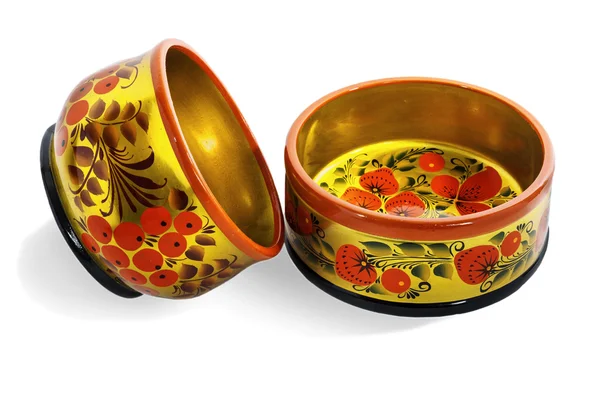 Deux bols en bois, peints dans le style de Khokhloma — Photo