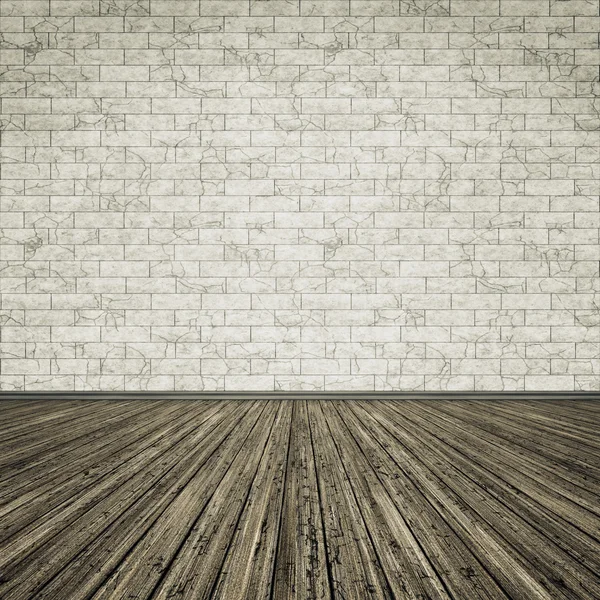 Wooden floor with the brick wall — Stock Photo, Image