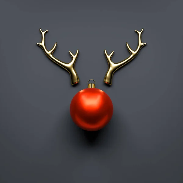 Feliz Navidad Decoración Astas Oro Bola Roja Ilustración —  Fotos de Stock