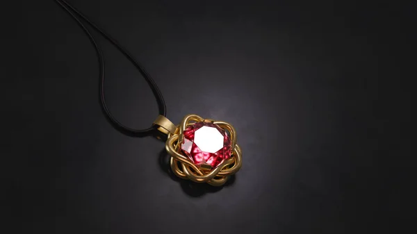 黑色背景上美丽的红宝石项链 3D插图 — 图库照片