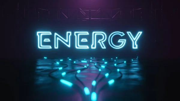 Energia Neon Jel Izzó Kábellel Illusztrációval — Stock Fotó