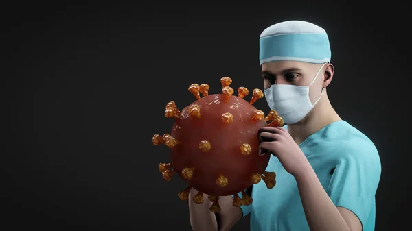 Une Infirmière Masculine Typique Avec Symbole Virus Corona Illustration — Photo