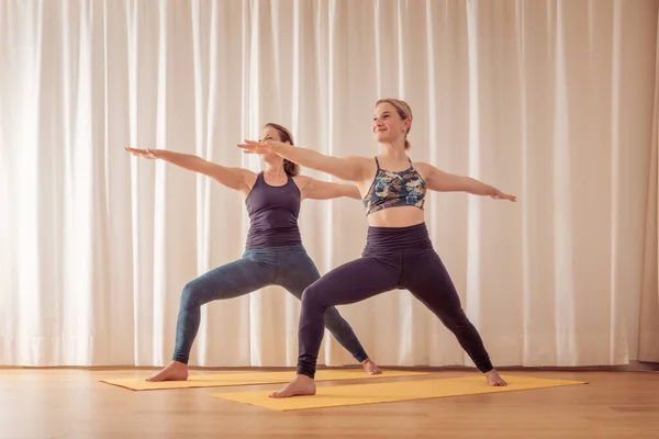 Une Image Deux Femmes Faisant Yoga Maison — Photo