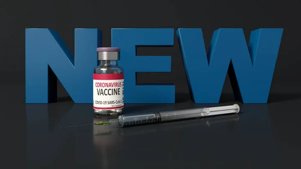 注射器付きコロナウイルスワクチンの新バージョン 3Dイラスト — ストック写真