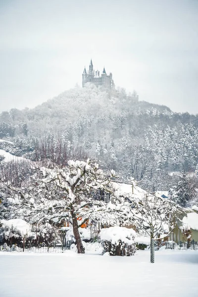 Karlı Kış Aylarında Almanya Daki Hohenzollern Şatosu — Stok fotoğraf