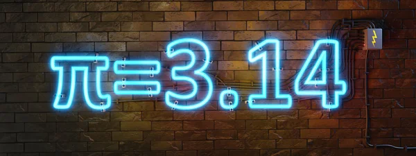 Neon lights sign number pi for march the 14th. 3D illustration