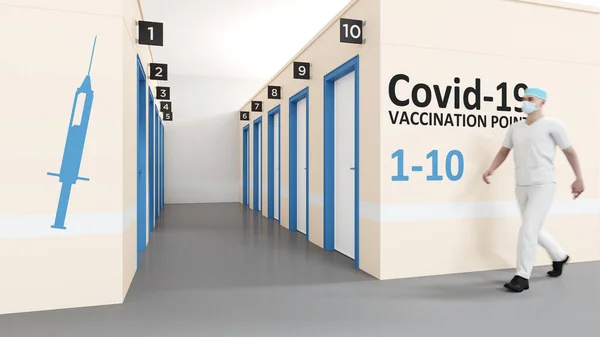 Corona Virus Vaccination Center Walking Nurse Illustration — Stock Photo, Image