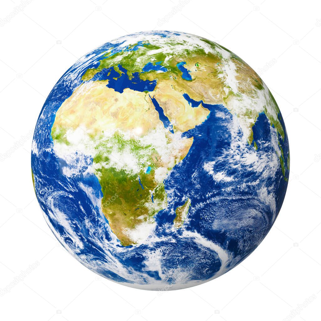 An image of our planet Earth isolated on white with clipping mask. 3D Graphic with high detailed NASA images.