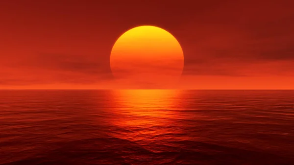 Grande Pôr Sol Sobre Oceano Ilustração — Fotografia de Stock