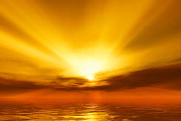Ein Warmer Sonnenuntergang Über Dem Ozean Mit Gottes Strahlen Illustration — Stockfoto