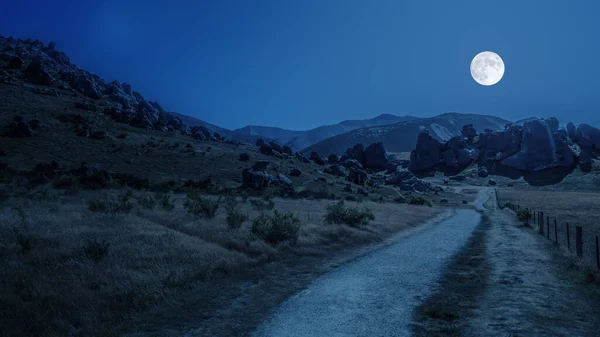 Uma Imagem Uma Paisagem Castle Hill Lua Cheia Nova Zelândia — Fotografia de Stock