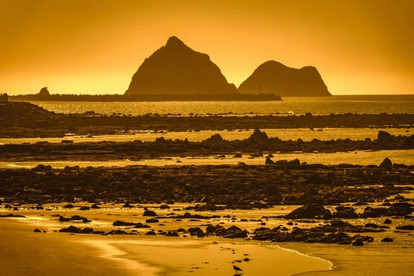 新西兰北部岛屿日落海岸风景的图像 — 图库照片
