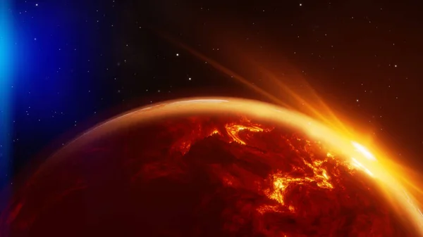 Een Gloeiende Rode Planeet Ruimte Met Sterren Illustratie — Stockfoto