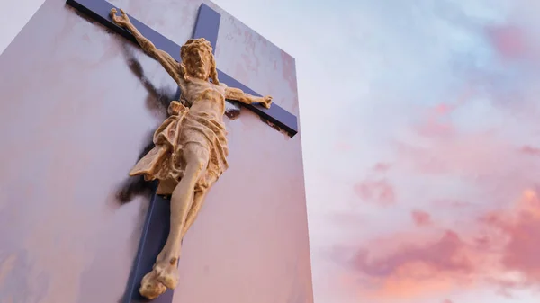 十字架でのイエス キリスト 現代の3Dイラスト — ストック写真