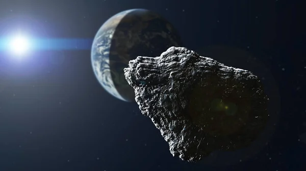 Gros Astéroïde Près Planète Terre Illustration — Photo