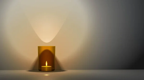在橙色的玻璃杯里放一支蜡烛 里面有足够的空间让你心满意足 3D说明 — 图库照片