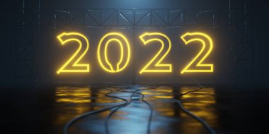 tipik bir neon ışığı 2022 işaret 3D illüstrasyon