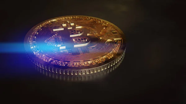 Een Bitcoin Gouden Munt Donkere Achtergrond Illustratie — Stockfoto