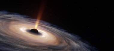 Derin uzay kara delik galaksisi. 3B illüstrasyon