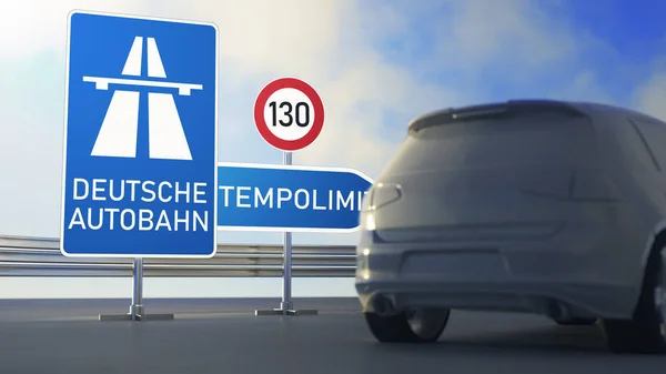 Tempolimit Auf Deutschen Autobahnen Mit Deutschsprachigen Schildern Illustration — Stockfoto