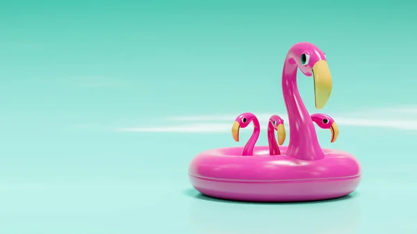 Een Roze Flamingo Familie Opblaasbare Zwembad Ring Achtergrond Illustratie — Stockfoto