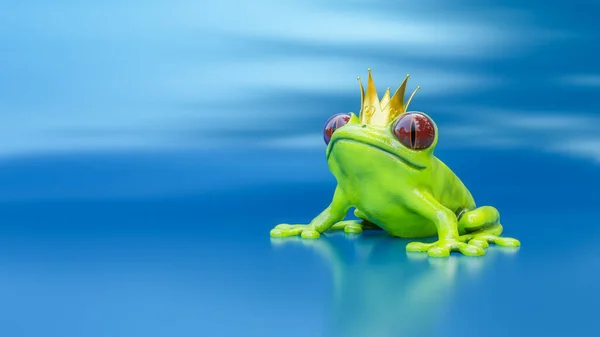 Príncipe Sapo Com Coroa Dourada Sobre Fundo Turquesa Ilustração — Fotografia de Stock