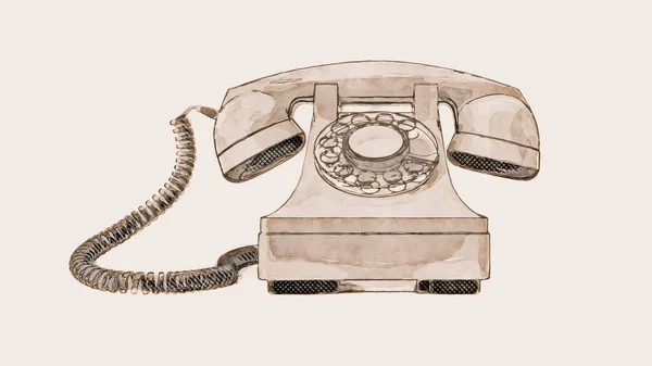 Old Vintage Dial Phone Watercolor Illustration — Stock Photo, Image