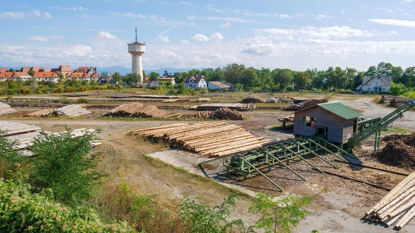 Immagine Una Fabbrica Legno Con Tronchi Albero — Foto Stock