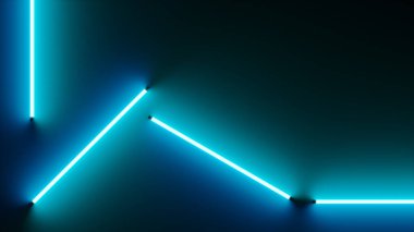 Mavi turkuaz neon tüpler arka planda. 3B illüstrasyon
