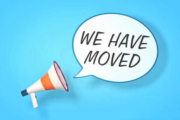 Ein Megafon mit einer Sprechblase und der Botschaft, die wir bewegt haben — Stockbild Megafon — Stockfoto