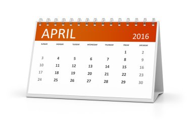 table calendar for events 2016 April