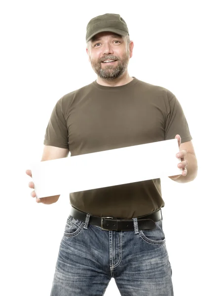 Brodaty mężczyzna biały deska — Zdjęcie stockowe