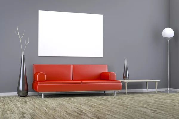 Quarto cinza com um sofá — Fotografia de Stock
