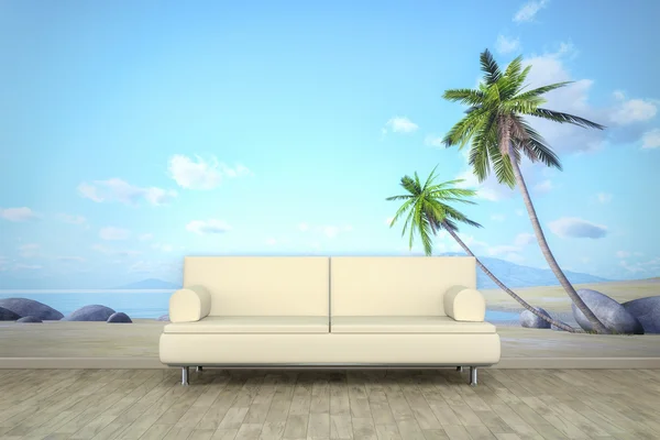 Foto vägg väggmålning palm beach soffa golv — Stockfoto