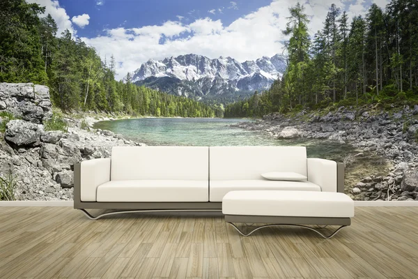Foto parede mural sofá chão — Fotografia de Stock