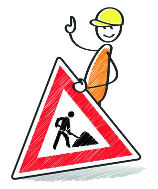 Warning sign with funny stick man clipart