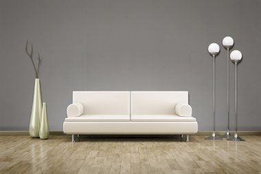 Gri duvar önünde beyaz kanepe