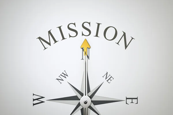 Lichte afbeelding met tekst missie kompas — Stockfoto